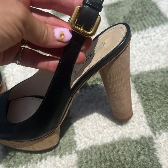 PRADA BLACK PEEP TOE CORK PLATFORM PUMPS - box included - Picture 15 of 17
